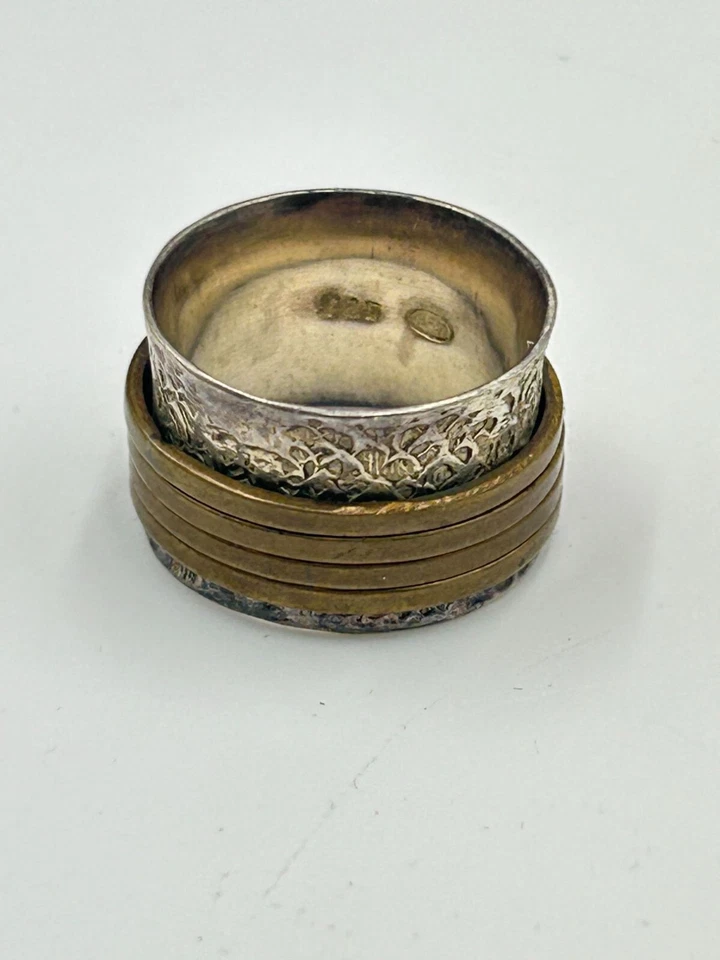 Anillo Fidget Spinner Vintage Dos Tonos Talla 8 Plata de Ley y Latón Foto 2 de 4