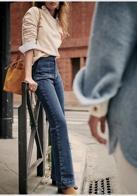 NWT Sezane Tommy Trousers Jeans Denim Pants Blue $160 Size 34