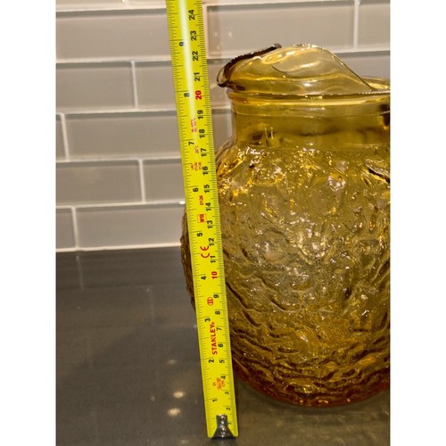 Vintage 60s Anchor Hocking 2QT Lido Milano Crinkle Glass Pitcher in Amber Gold - Picture 8 of 8