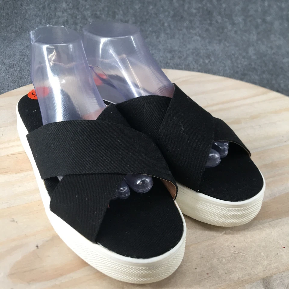 Sandalias Kensie para mujer 9,5 Rone plataforma deslizable correas cruzadas sin cordones tela negra Foto 3 de 4