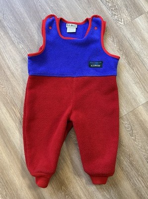 Vintage Kid s LL Bean Jumper Fleece Outfit Red Purple 12-24 Months Color Block