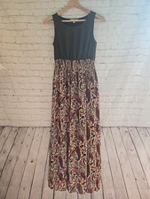 Umgee Sz Sm Paisley Floral Sleeveless Maxi Dress Cream/Red/Green Boho Natural