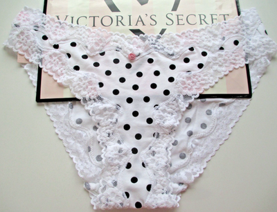 VICTORIA'S SECRET Cotton Bikini Panty S M L XL White Black Polka