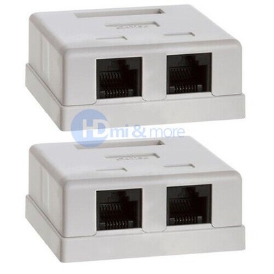 2x Double Hole Surface Mount Box Keystone Jack Cat5 Cat5e 2 Port
