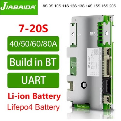 JBD 7S-20S 40A-80A Li-ion Lifepo4 Battery Smart BMS Build-in BT w/ UART Heating