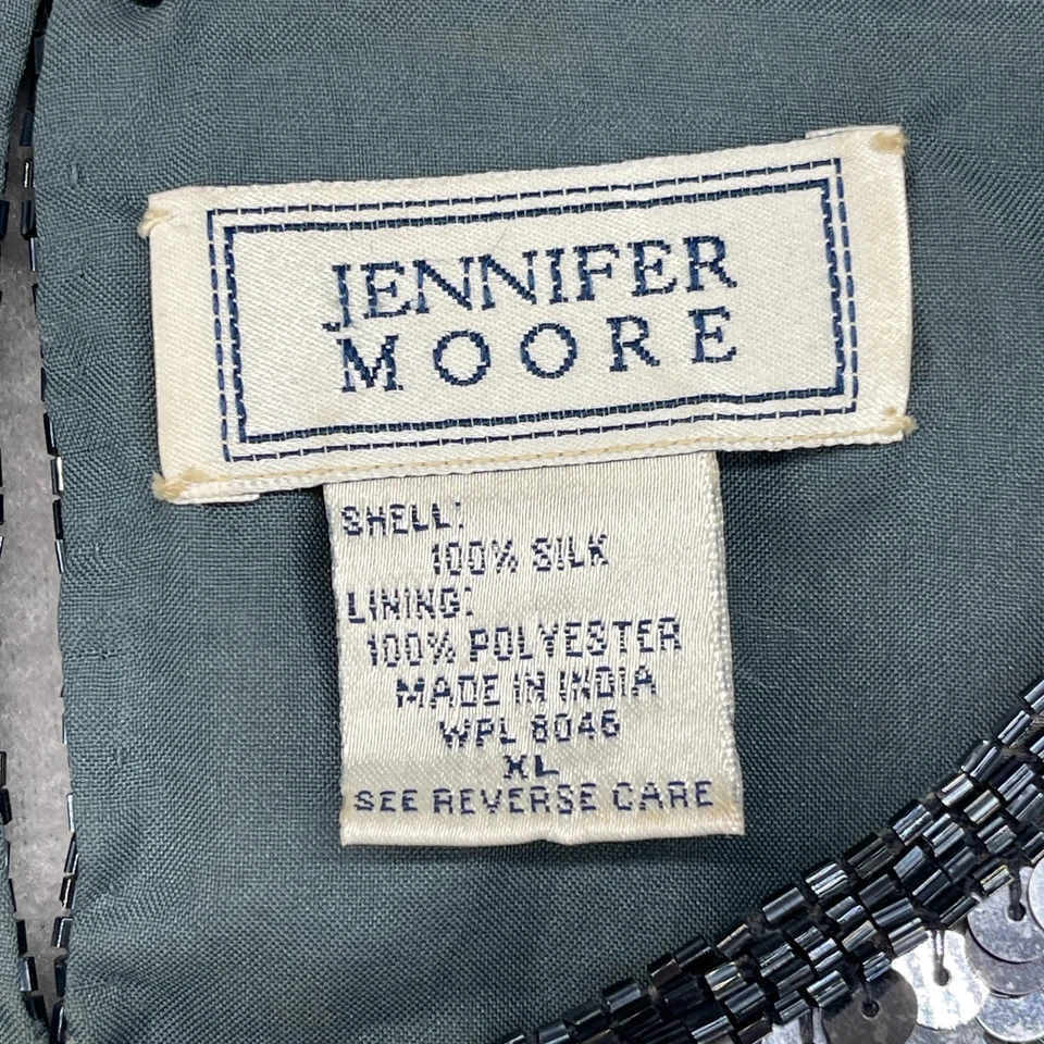 Топ безрукавка JENNIFER MOORE XL шелк с блестками украшенный тяжелый круглый вырез подкладка серый - Изображение 4 из 4