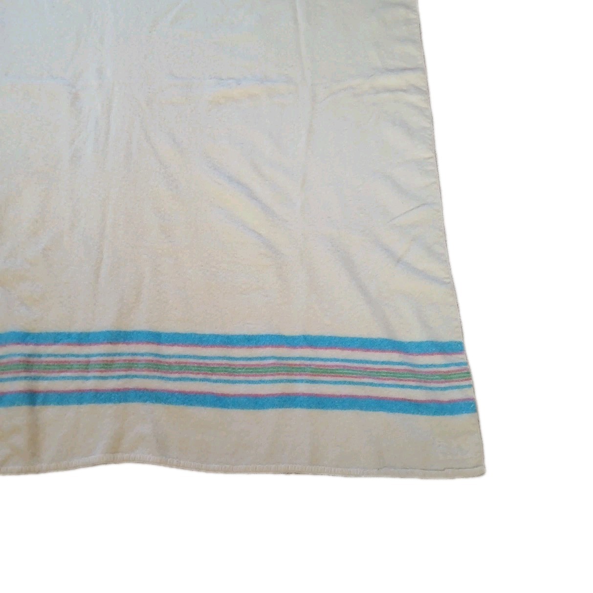 Vintage Pure Wool Hudson's Bay Blanket Rare Blue Green Pink Stripes 73"x63"