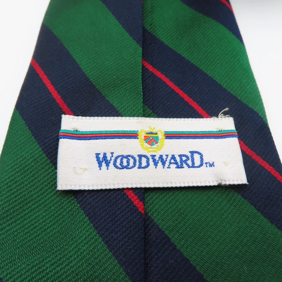Corbata Woodward Seda Verde Azul Rojo Rayas Repp 3.75" Ancho 58" Largo EE. UU. Foto 4 de 4