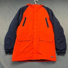 Lands' End Boys Parka Jacket Size L 14-16 Orange Blue Hooded Puffer Winter Coat