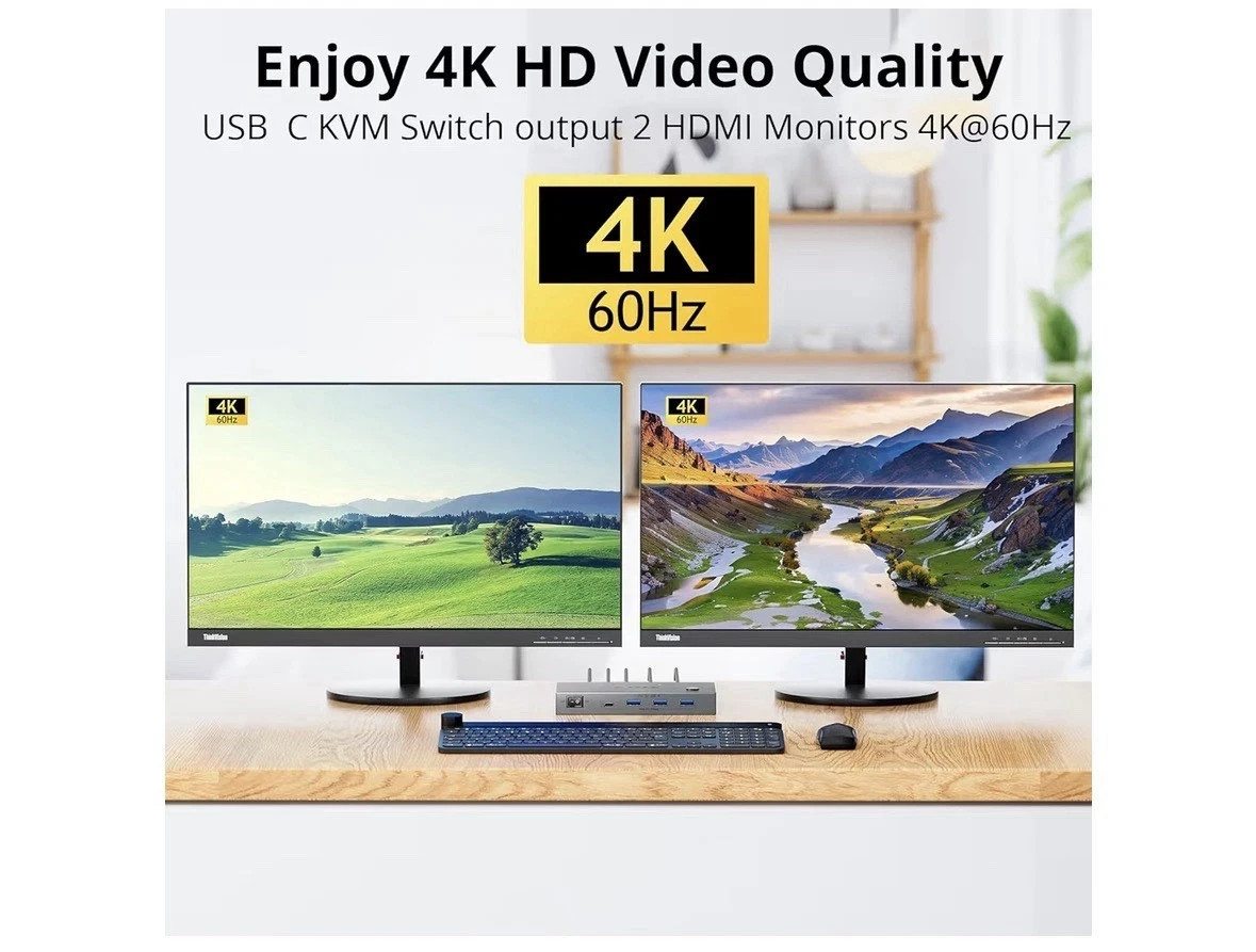 KVM Switch 2 PC 2 Monitor HDMI 4K 60Hz USB-C USB 3.0 MST 80W PD foto 5
