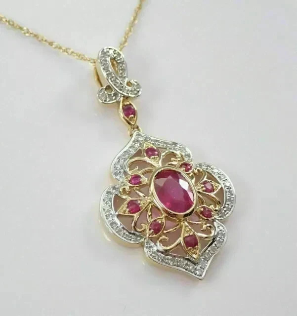 2Ct Oval Cut Lab-Created Red Ruby Flower Pendant … - image 1