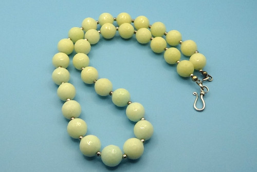 925 Sterling Silver Light Green & Cream Jadeite Faceted Bead Necklace 20"