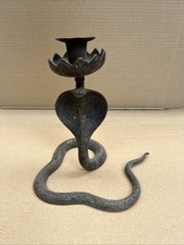 Antique Brass Cobra Snake Candlestick Holder Vintage Engraved Solid Brass