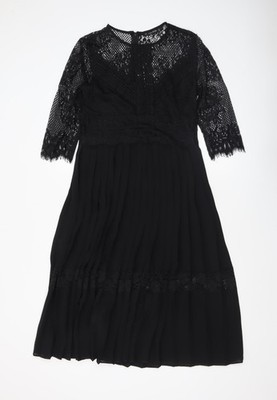 Zara Basic Damen schwarz Spitze 3/4 Ärmel A-Linie Kleid Gr. 12