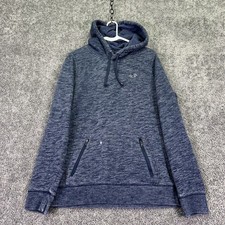 Hollister Hoodie Mens Medium Blue Fleece Pullover Zip Pockets Logo Sweatshirt