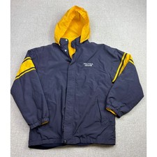 Nautica Jeans Kids Reversible Hooded Jacket Navy Yellow Stripe Size M 12-14