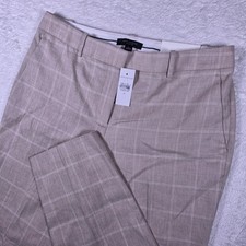 NEW Ann Taylor The Ankle Curvy Fit Women 8 Beige Linen Stretch Windowpane Pants