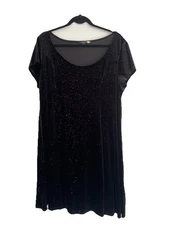 ModCloth Black Velvet Rainbow Sparkle Dress Women Extra Large Cap Sleeve Holiday