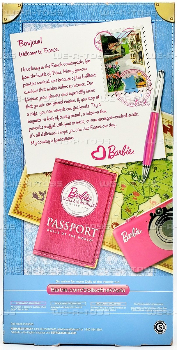 Barbie France Doll Of The World 2012 – Poupée Collection Mattel, Série Passport, Avec Accessoires, Neuve