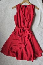 Banana Republic Red Tie Waist Fit &Flare Faux Wrap Dress With Pockets