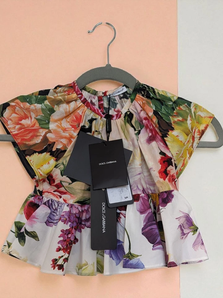 Dolce & Gabbana Girls Poplin Floral Print Short Sleeve Cropped Top Age 5 New - Image 2 of 4