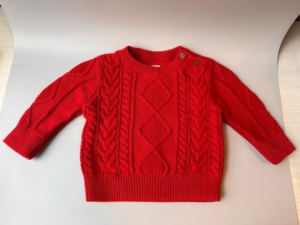 ✨Baby Gap Jungen 6-12 Monate rot Zopfmuster Winter Urlaub Pullover Pulli
