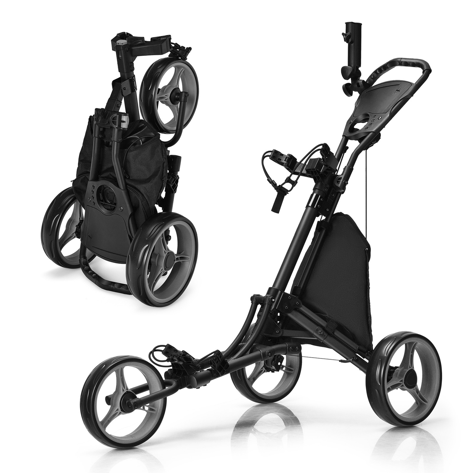 Push Pull Cart Trolley W/ Adjustable Handle Grey