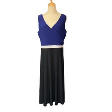 Lauren Ralph Lauren Women's Colorblock Sleeveless V Neck Jersey Midi Dress Sz 14