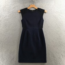 J Crew Dress 4 Navy Black Cotton Blend Sleeveless Sheath Knee Length Back Zip