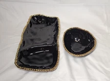 Black Gold Hammered Decorative Trinket Tray & Bowl Modern Glam Regency Eclectic