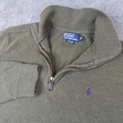 Vintage Polo Ralph Lauren Sweater Mens Medium Olive 1/4 Zip Pony Estate Rib 90s