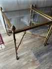 Mid Century Faux Bamboo Hollywood Regency Brass Square Side Tables (18" tall) — photo 8