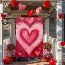 Layered Pink Heart Garden Flag House Banner, Valentine Heart Decor 12x18inch