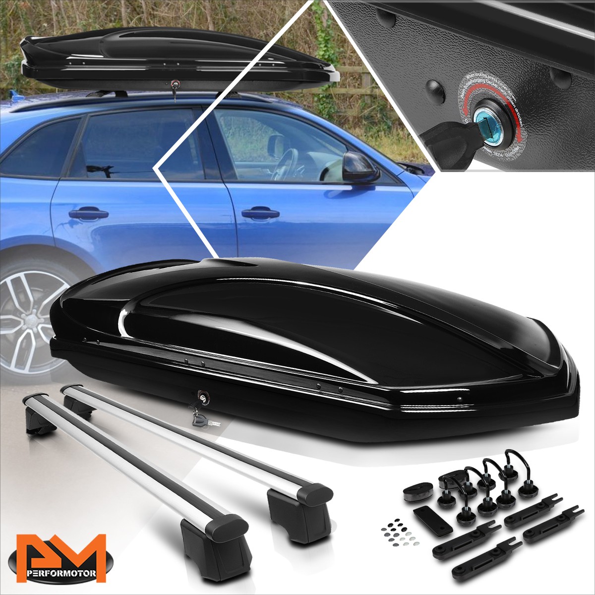 For 09-16 Audi Q5 Aluminum Crossbar Top Roof Rack Rail+Black Cargo