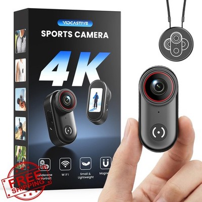 VIDCASTIVE 4K Mini Body Camera 64GB Wearable POV Action Cam, 1.47'' Screen, Cl...