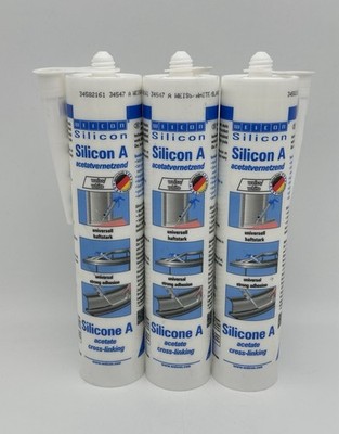 3x WEICON Silikon A weiß | universeller, haftstarker Dichtstoff 310 ml