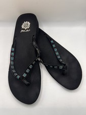 YELLOW BOX SZ 10 Wedge Flip Flop Jewel Teal Rhinestones Retired -Jackson