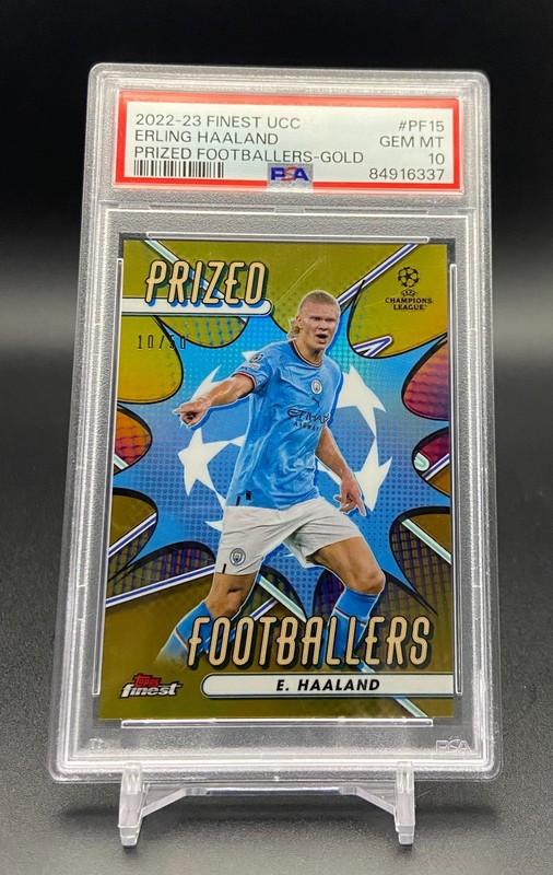ERLING HAALAND - 2022-23 Finest PRIZED FOOTBALLERS GOLD #d 10/50 - PSA 10 Gem Mt