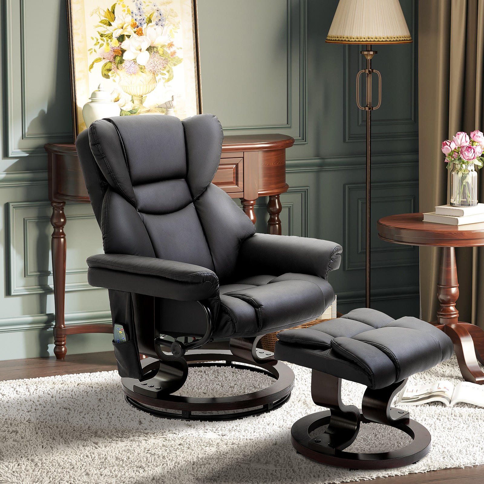 With Footrest 10 Vibration Point Faux Pu Leather