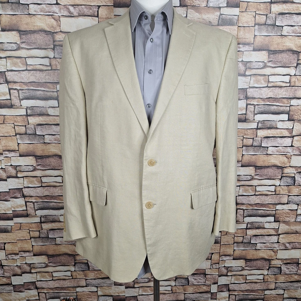 Traje Calvin Klein 2 Piezas Hombre 44R 36X29 Beige Marfil Doble Ventilación Lino Foto 3 de 4