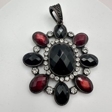 Vintage Y2K Silver Tone Floral Pendant Rhinestone Statement Women's Jewelry