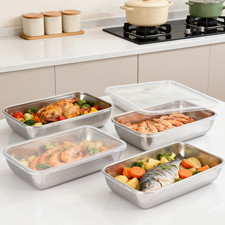 4x Large Food Storage Box Container Fresh-Keeping Box Stainless Steel With Lids