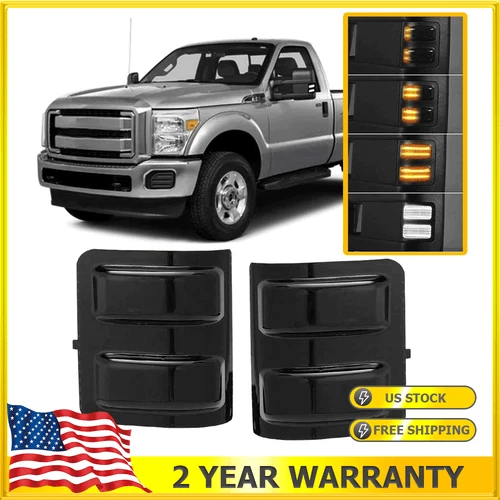 For Ford F250 F350 08-2016 Smoked Flowing LED Side Marker Lights Switchback