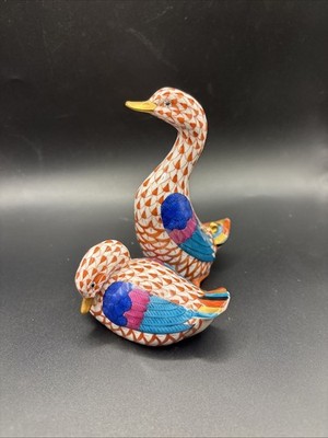 HEREND DUCKS Rust Fishnet 4''  #15372 B33 made in Hungary Excellent