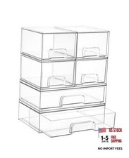 Clear Stackable Storage Drawers Set of 6, Plastic Organizer 4 Small 2 Wide