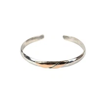 Geometric Copper Designs on Sterling Silver 925 Petite Cuff Bracelet