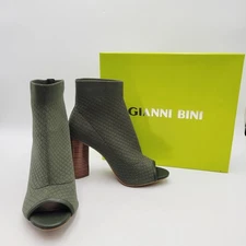 GIANNI BINI Bergen Olive Green Stretch Peep Toe Sock Booties Sz 9 M