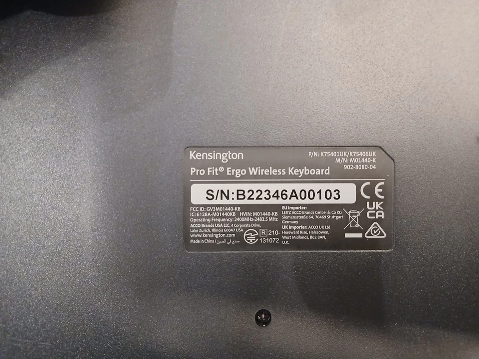 Kensington Pro Fit Ergo Wireless Keyboard UK Layout M01440-K, w Dongle PRISTINE - Image 3 of 4