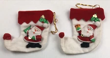 2 Vintage Mini Felt Christmas Stockings With Santa Claus Decorations Homemade