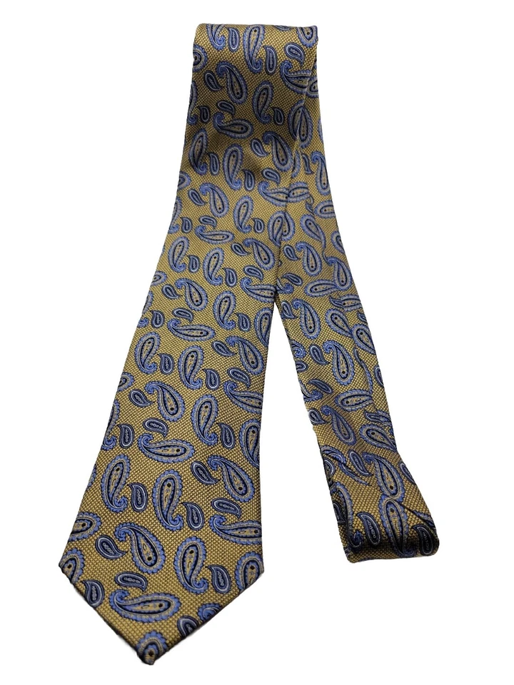 Corbata Eagle Shirtmakers Paisley Oro Azul 100% Seda 60" x 3.25" Foto 4 de 4